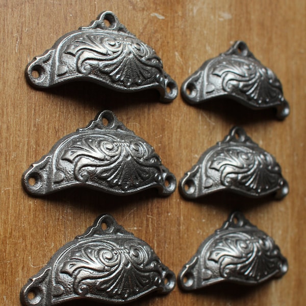 6 x Gjutjärnslådhandtag ~ Skåpdörrknoppar Kopphandtag Gammal viktoriansk vintage antik dekorativ stil ~ DP04x6