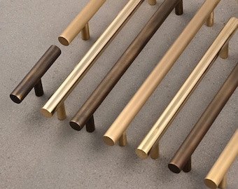 Solid Brass Bar Pull Handles & Knobs | Kitchen Cabinet Cupboard Handles Modern Polished Aged Satin Brass Finishes Heavy Quality