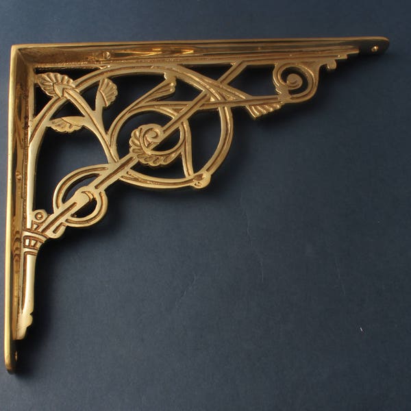 Brass 8 x 10" Victorian Shelf Bracket - Antique Style Old Traditional Shelving Brackets Heavy Duty Supports Solid Brass Gold  ~ (BR14-bs)