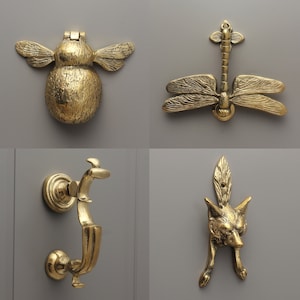 Antique Brass Door Knockers - Solid Victorian English Country Cottage Gold Bee Doctors Dragonfly Bat Fox Decorative UK British Made Quality