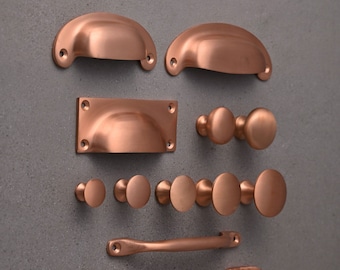 Brushed Satin Copper Kitchen Cupboard Handles | Knobs Pulls Cup D Bow Bin Pulls Cabinet Door Drawer English Shaker Style UK QUALITY