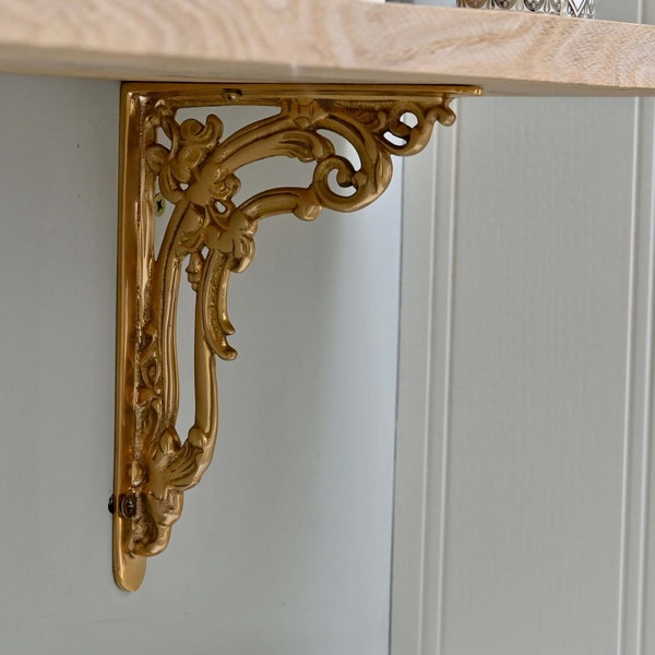 6" x 8" Victorian Brass Shelf Bracket - Antique Style Old Traditional Shelving Bracket Heavy Duty Supports Solid Gold Toilet Cistern Book