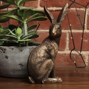 Gold Hare Ornament, Sitting Hare Rabbit Antique Finish, Brass/Bronze Antique Style Collectable Decor Wildlife Animal Ornament