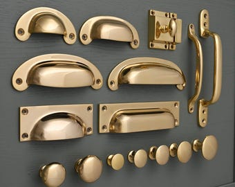 Massief gepolijst messing kastgrepen en knoppen | Ladetrekkers keukenkastdeur | Shakerstijl