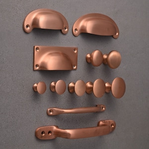 Brushed Satin Copper Kitchen Cupboard Handles | Knobs Pulls Cup D Bow Bin Pulls Cabinet Door Drawer English Shaker Style UK QUALITY