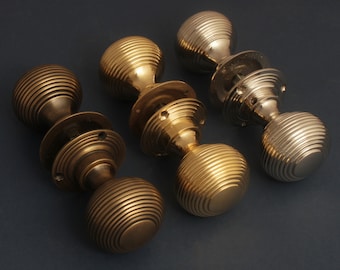 "Set von 2 ""Messing Beehive Türgriffe 50mm - Antike alte Periode traditionelle Stil Messing & Einsteckschloss Rim Lock Griffe Qualität Als Paar verkauft."