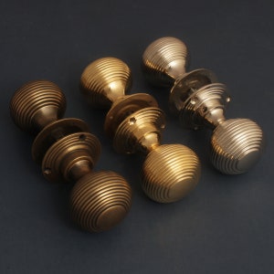 Set of 2&quot; Brass Beehive Door Knob Handles 50mm - Antique Old Period Traditional Style Brass & Mortice Rim Lock Handles Quality Sold as Pair