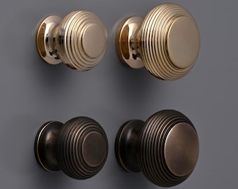 Solid Brass Beehive Cabinet Knobs | Reeded Drawer Cupboard Kitchen Chest of Drawers Vintage Victorian | Polished & Aged Brass Unlacquered