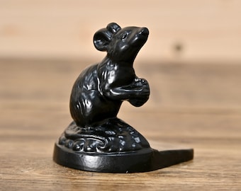 Cast Iron Mouse Door Wedge Ornament Door Stop - Traditional Wild Handcrafted Antique Old Style Black