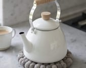 Enamel Tea Pot Kettle Stove Ceramic Old English Style Wooden Handle Camping Outdoor
