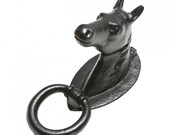 Horse Head Antique Black Iron Classic Heavy Door Knocker Victorian English Old Country Decorative UK British Made Kirkpatrick 4520