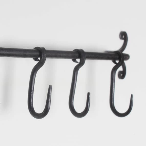 Forged Iron Hanging Hooks Kitchen Hanger Black Handmade Sliding