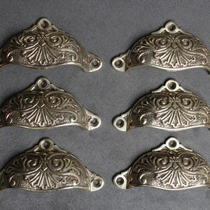 6 x Victorian Brass Cup Bin Pull Handles -  Vintage Antique Style Drawer Pulls Cabinet Kitchen Cupboard Dresser Chest Door Old - DP21x6