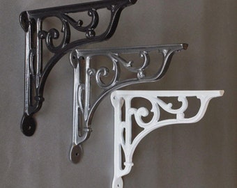 8" Cast Iron Shelf Bracket - Heavy Duty Shelf Supports Book Toilet Cistern Old Victorian Style Black White Pewter