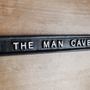 Vintage Man Cave Sign Antique Cast Metal Style Shed Garage Dad Father's Day Gift Sign Plaque Solid UK Made Mens Him Black,White,Polished Black