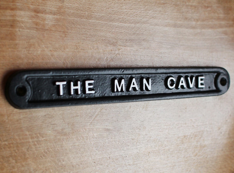 Vintage Man Cave Sign Antique Cast Metal Style Shed Garage Dad Father's Day Gift Sign Plaque Solid UK Made Mens Him Black,White,Polished image 1