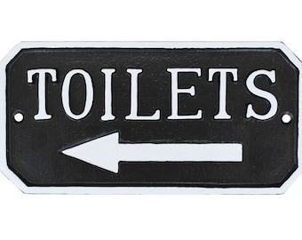 Cast Toilets + Arrow Door Sign -  Cast Metal Vintage Antique Style Railway Directional Toilets Old Sign