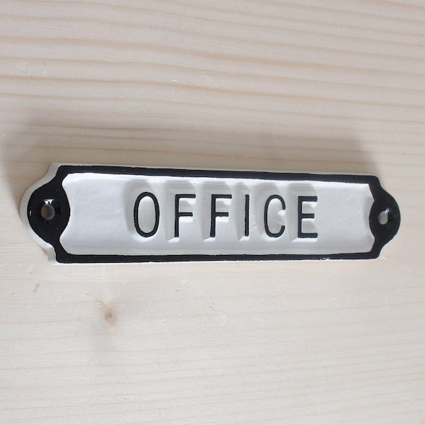 Vintage office sign - Solid Cast Metal Sign Office Black & White Painted