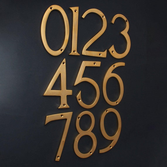 5" cast brass house numbers - Large House Numbers Gold Brass Polished Quality