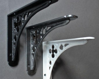 5 x 4" Gothic Cast Iron Shelf Brackets - Small Duty Shelf Supports Book Toilet Cistern Old Victorian Style Black White Pewter