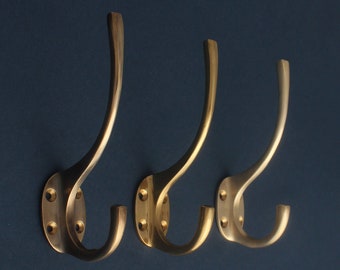 Pair of Vintage Brass Double Hooks With White Porcelain Ends Made