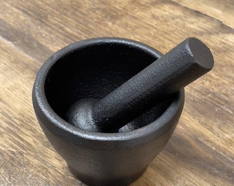 Small Cast Iron Pestle & Mortar Herb and Spices Small Solid Made Traditional Style Black by Victor Cookware