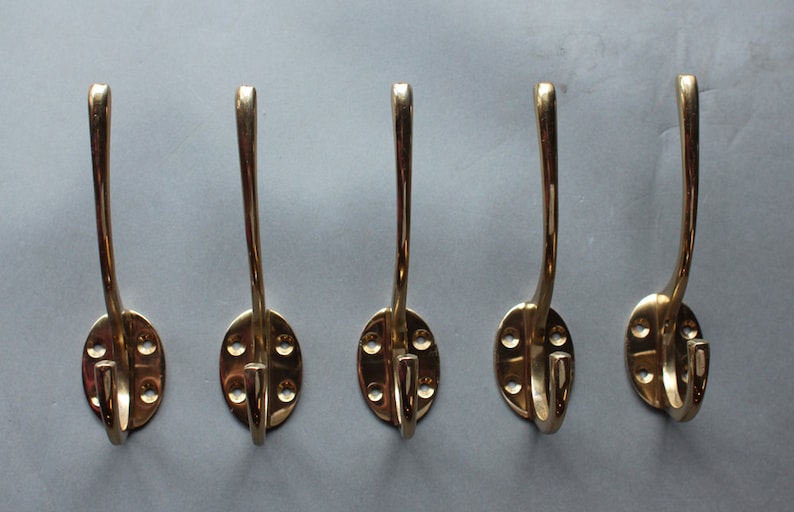 5 X Solid Brass Wall Hooks. Vintage Style Bathroom Bath Towel Etsy UK