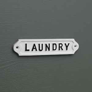 Vintage Laundry Sign - Cast Metal Door Sign Brass Black & White Handpainted Painted Signs