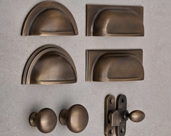 Aged Brass Cabinet Knobs & Handles | Kitchen Cupboard Cup Pulls Pull Handles Shaker Style English Solid Cast Minimal Quality British