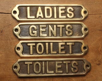 Solid Brass Toilet Door Signs - Ladies, Gents, Toilets, Toilet, WC, Disabled Vintage Antique Victorian Cast Loo Bathroom Signs Old Style