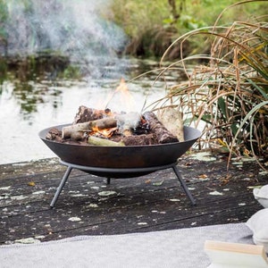 Large 2ft Fire Pit and Stand - Low Garden Firepit - Metal Fire Bowl - Cast Iron Fire Bowl With Metal Stand - Metal Brazier