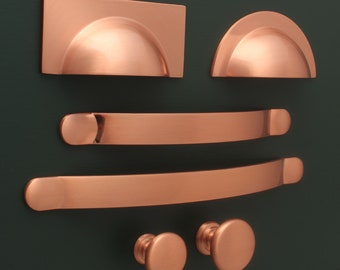 Monmouth Cabinet Handles & Knobs Brushed Copper Style Kitchen Cupboard Drawer Shaker Minimal Cup Pulls Handles Bow D Handles | QUALITY MADE