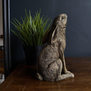 Hare Ornament | Moon Gazing Hare Rabbit Antique Finish, Brass/Bronze Antique Style Collectable Decor Wildlife Animal Ornament