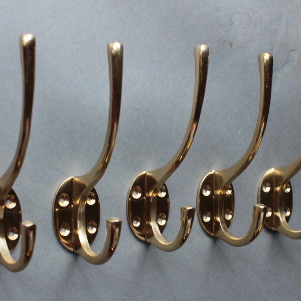 5 x Solid Brass Wall Hooks. Vintage Style Bathroom Bath Towel Hooks. Retro Antique Old Style Hat & Coat Hooks School Classic Style~ CH17(x5)