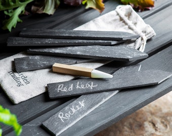 Slate Herb Tags with Soapstone Pencil - Herb Planter Plant Tag Markers Grey Natural Slate Garden Dad Mum Gardening Christmas Xmas Gift