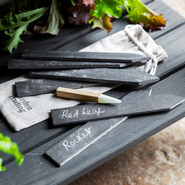 Slate Herb Tags with Soapstone Pencil - Herb Planter Plant Tag Markers Grey Natural Slate Garden Dad Mum Gardening Christmas Xmas Gift
