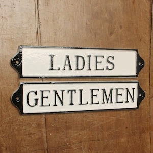 Gentlemen & ladies toilet door signs - Solid Cast Metal Plaques + Signs Handpainted Quality