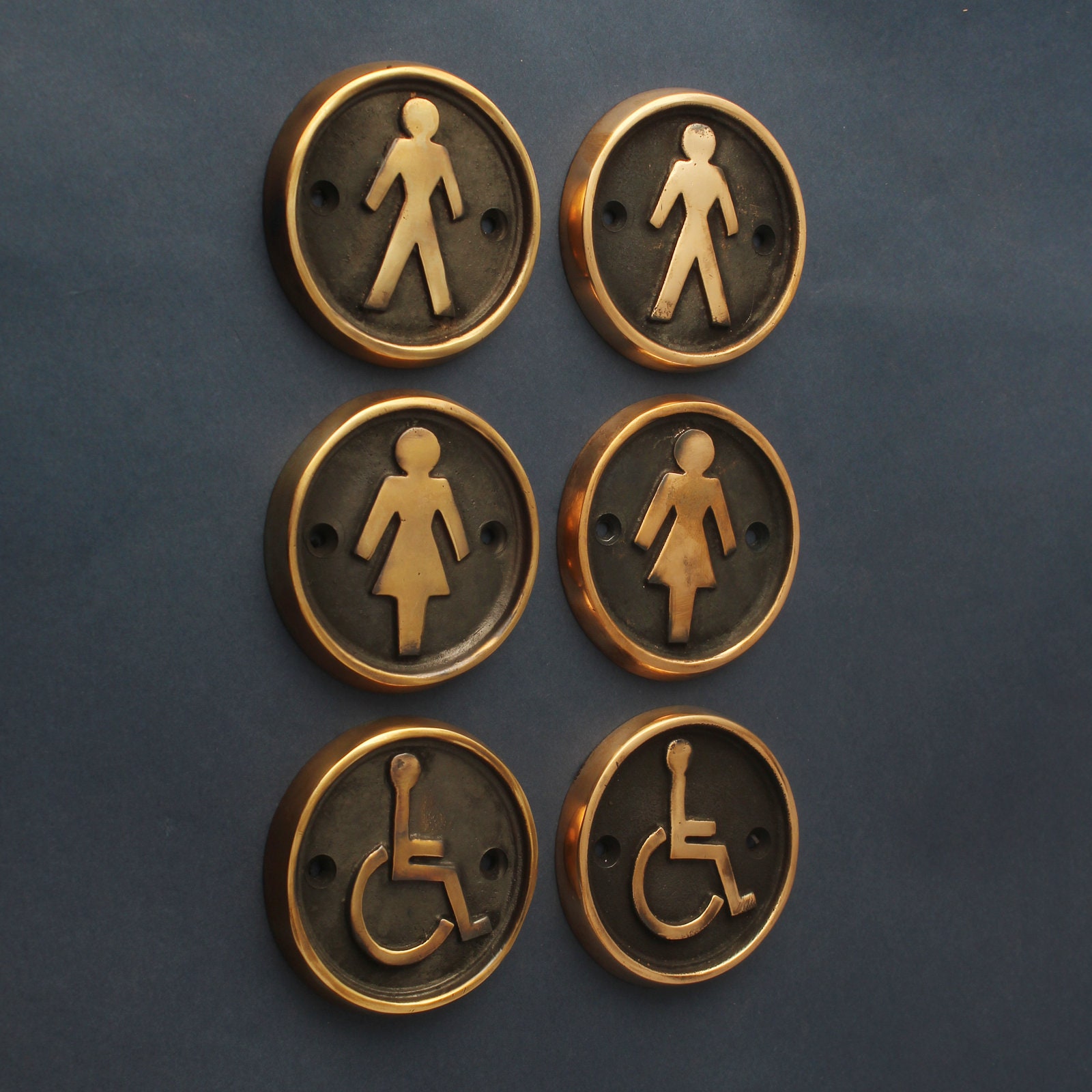Handicap Antiqued Brass Bathroom Sign