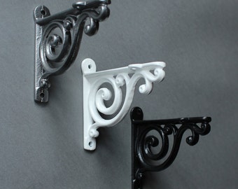 Pair of Small 4" Inch Antique Cast Iron Victorian Ornate Wall Brackets, Shelve, Book, Cistern, Shelving Brackets  - Pewter, White, Black