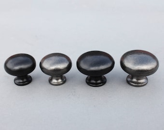 Cast Iron Plain Round Cabinet Knobs ~ Rustic Vintage Handle Kitchen Cupboard Door Knobs Pulls Black Heavy Quality Cottage Style - CN04