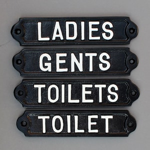 Antique Style Toilet Door Signs Cast Metal -  Toilets, Ladies & Gents Mens Womens WC Railway Cast Iron Style Bathroom Embossed Metal Signs