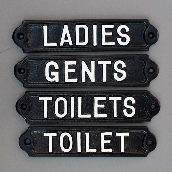 Antique Style Toilet Door Signs Cast Metal -  Toilets, Ladies & Gents Mens Womens WC Railway Cast Iron Style Bathroom Embossed Metal Signs