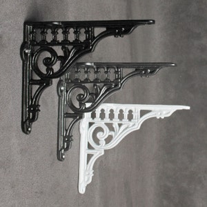6&quot; x 5&quot; Antique Cast Iron Shelf Brackets ~ Victorian Rustic Metal Wall Shelving Brackets Heavy - Black, White, Pewter ~ BR12