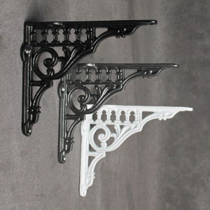 6" x 5" Antique Cast Iron Shelf Brackets ~ Victorian Rustic Metal Wall Shelving Brackets Heavy - Black, White, Pewter ~ BR12