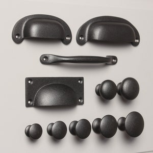 Cast Iron Old Black Cabinet Knobs & Handles - Black Cupboard Drawer Door Handles Kitchen Cup Bin Pulls Dresser Wardrobe Minimal Furniture