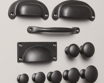 Cast Iron Old Black Cabinet Knobs & Handles - Black Cupboard Drawer Door Handles Kitchen Cup Bin Pulls Dresser Wardrobe Minimal Furniture