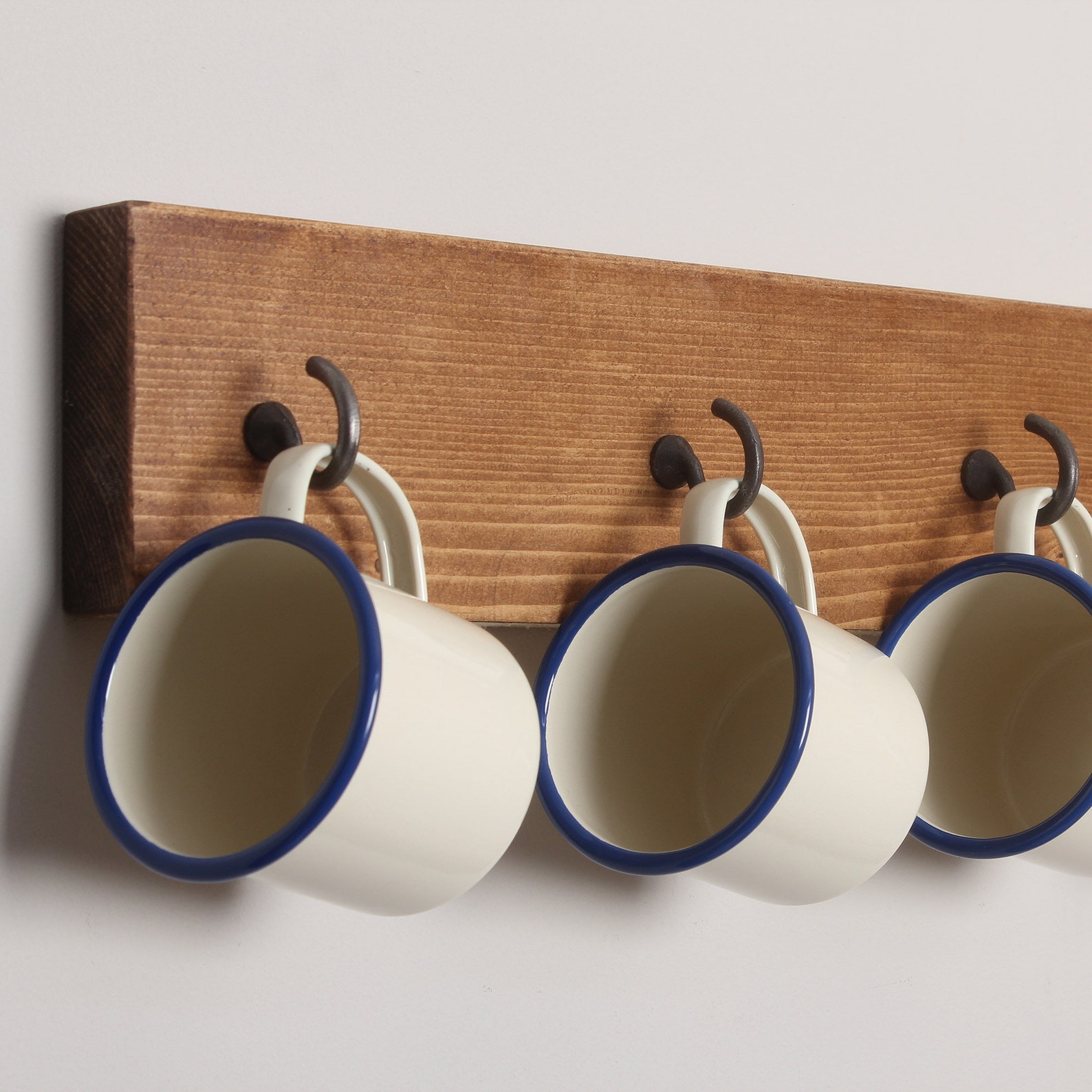 Rustic Wooden Wall Mounted Mug Holder Rack Tea Coffee Hook Etsy UK