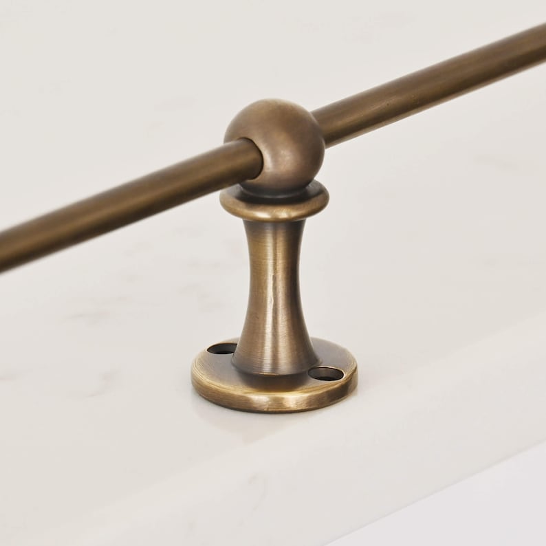 Aged Brass Gallery Fiddle Tipping Rail with Marble Shelf and Brass Shelf Brackets