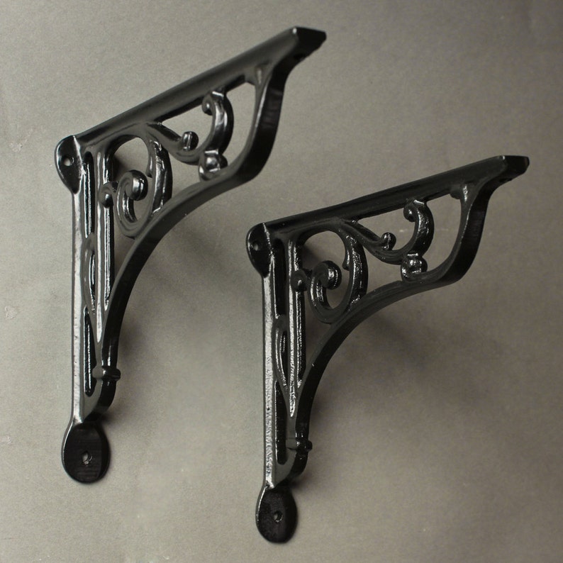 2 X 8 Black Cast Iron Shelf Wall Brackets Heavy Rustic Etsy UK