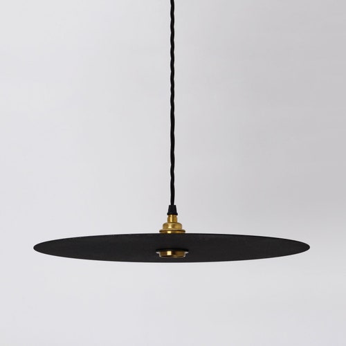 Disc Large Black Flat Circular Shade, Flat Glass Lamp Shade